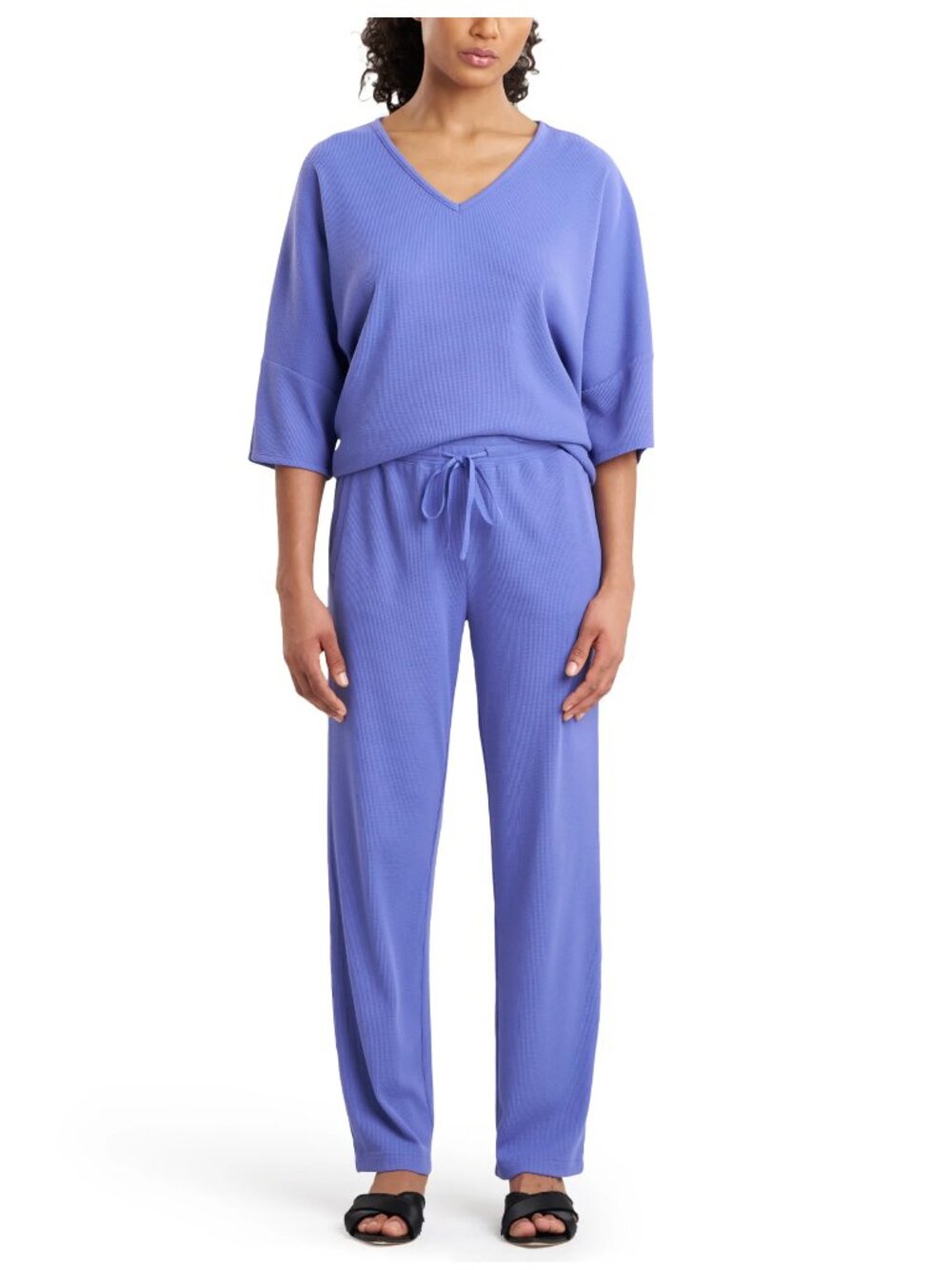 N NATORI Tranquility Waffle Lounge Set Size XL NWT V Neck Top & Pants Blue